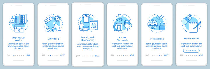 Wall Mural - cruise facilities onboarding mobile app page screen vector template