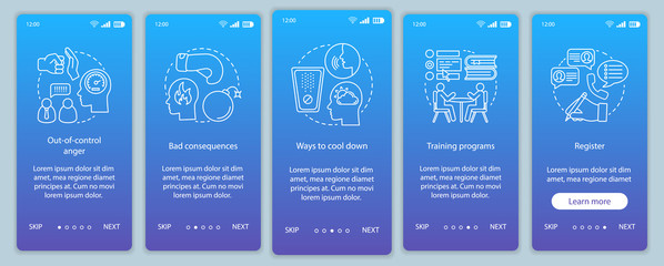 Anger management onboarding mobile app page screen vector template