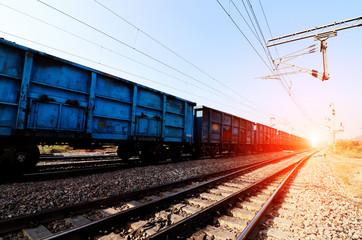 Freight train perspective view.