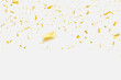 White background with gold confetti Celebration carnival ribbons. luxury greeting rich card.