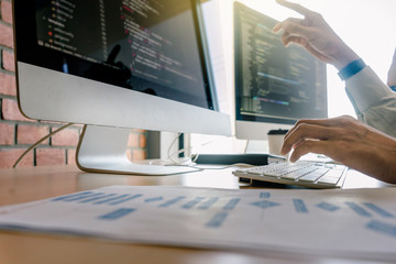 Wall Mural - programming and coding technologies. website design. programmer working business in software develop