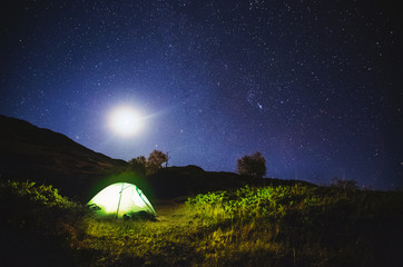 Wall Mural - scenic image of night sky over the peak ushba. location samegrelo-zemo svaneti, country georgia, eur