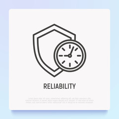 Wall Mural - reliability thin line icon: shield with clock. symbol of support. modern vector illustration.