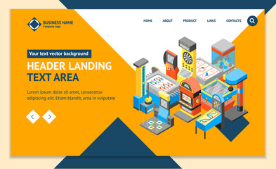 Wall Mural - Game Machine 3d Landing Web Page Template Isometric View. Vector