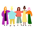 © Kate Antonenko - A group of women standing together and holding hands. Feminists, minded sisters. Girl power concept. Vector illustration.