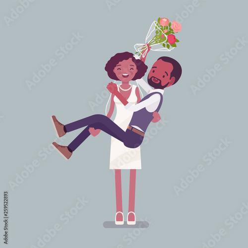 Bride Carrying Groom On Wedding Ceremony African American Man