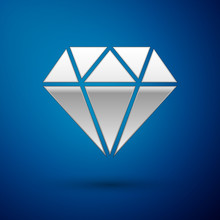 Silver Diamond Sign Isolated On Blue Background. Jewelry Symbol. Gem Stone. Vector Illustration