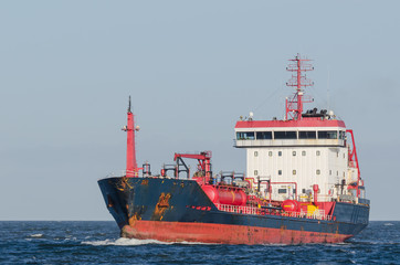 CHEMICAL/OIL PRODUCTS TANKER -  Merchant ship is sailing along waterway