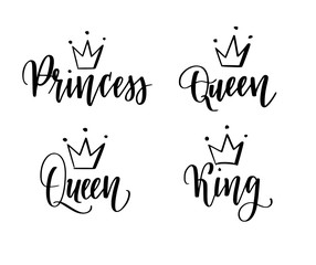 Wall Mural - Queen, king, princess vector calligraphy lettering designs set