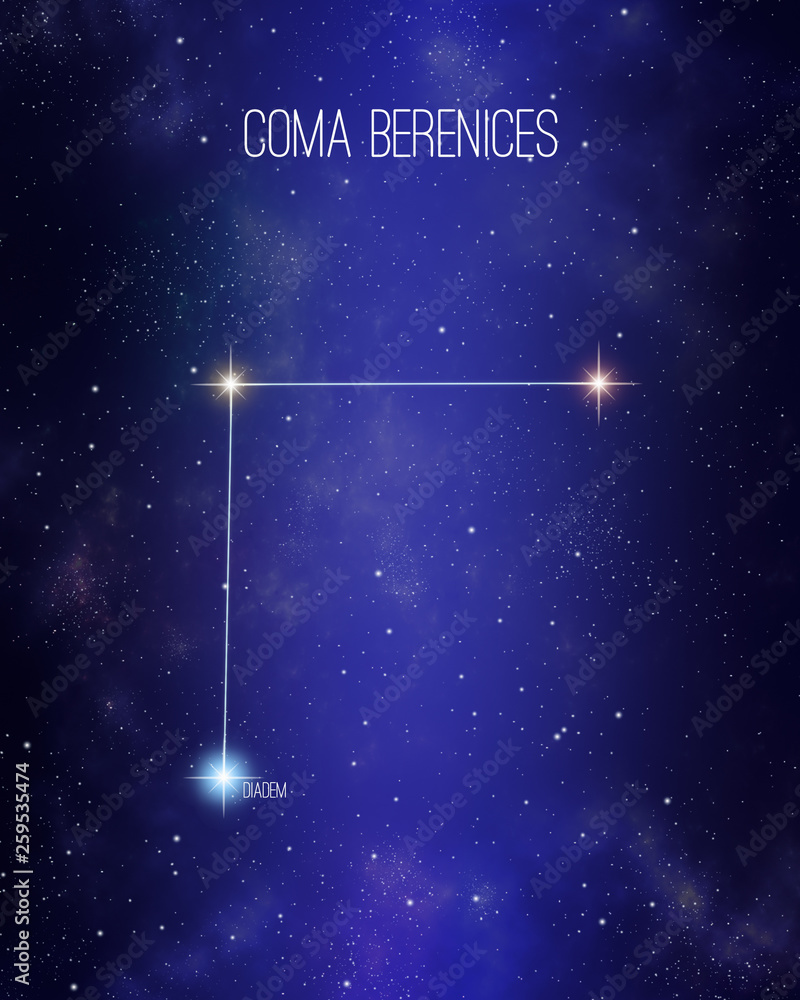 Coma Berenices Berenice hair constellation on a starry space