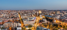 Belgrade, Serbia March 31, 2019: Panorama Of Belgrade At Night. The Photo Shows The Slavija Square, The Belgrade Municipality Of Vracar, The Temple Of St. Sava And The Narrow Center Of The City.