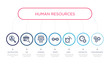 simple illustration set of 7 vector blue icons such as human resources, humanpictos, hurry, _icon4, interview, job, job application. infographic design with 7 icons pack