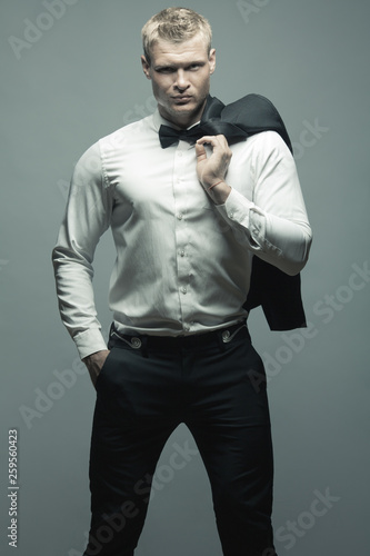 Male Fashion Beauty Concept Portrait Of Brutal Young Man With