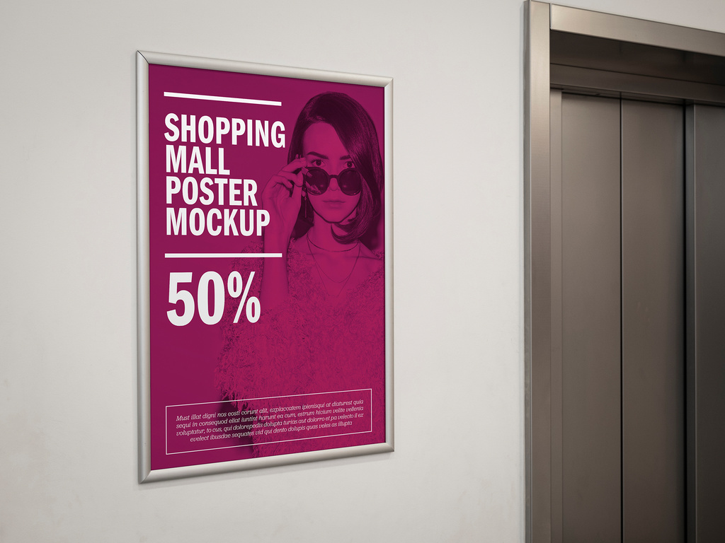 Download Poster Frame Near Elevator Mockup Stock Template Adobe Stock