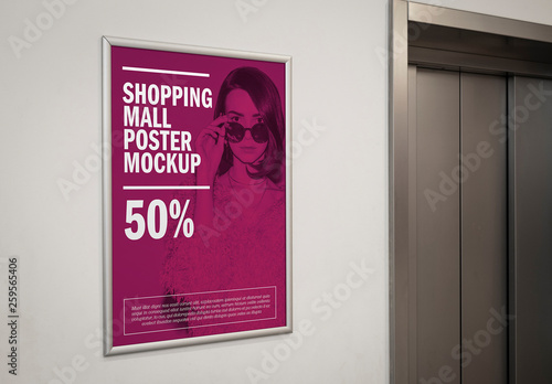 Download Poster Frame Near Elevator Mockup Stock Template Adobe Stock