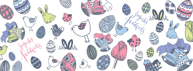 Canvas Print - French happy easter doodles