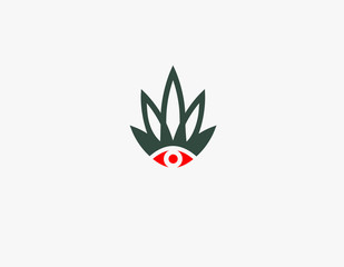 Wall Mural - linear green logo leaf cannabis plant and eye for company