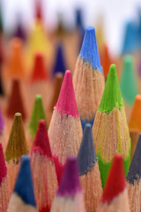 Wall Mural - Color pencils, macro. Bright background. Stationery for drawing.