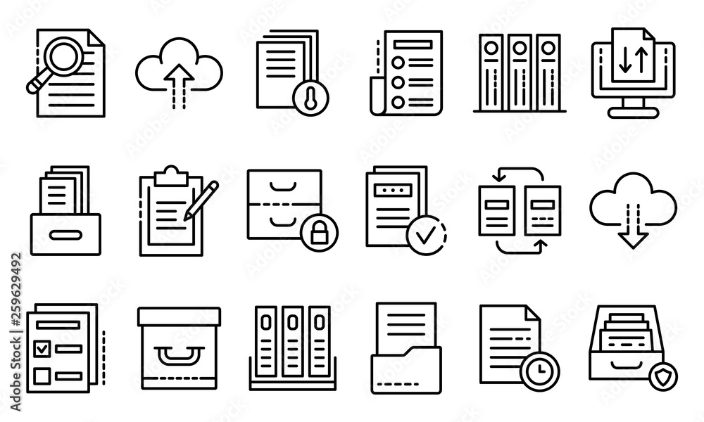 Archive icons set. Outline set of archive vector icons for web design isolated on white background - obrazy, fototapety, plakaty 