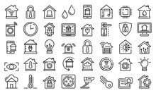 Smart Home Icons Set. Outline Set Of Smart Home Vector Icons For Web Design Isolated On White Background