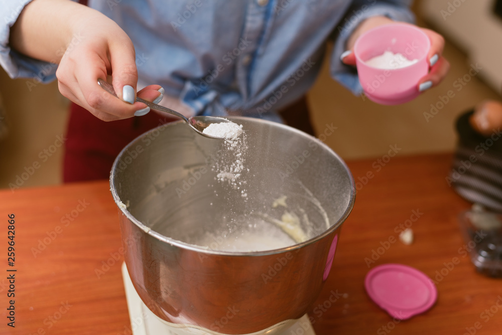 Add Baking Powder add baking powder and soda to the dough Stock Photo | Adobe Stock