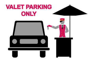 Wall Mural - Valet parking only signboard desing with valet desk and umbrella