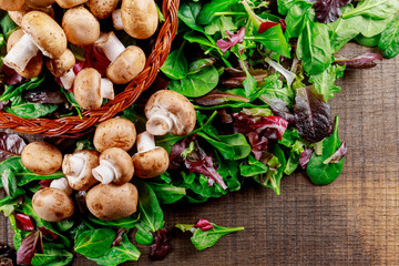 Wall Mural - Healthy salad with Raw Champignons with vegan salad with raw mushrooms.