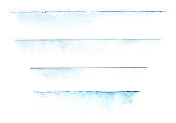 set of four borders. edge of sheet of textured white loose paper tinted impregnated with blue waterc