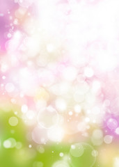 Wall Mural - Spring blurred rainbow bokeh background, white circles, green, pink, purple