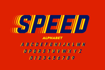 Wall Mural - Speed style font, alphabet letters and numbers