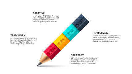 Vector pencil infographic. Education concept for presentation. Slide with 4 options, parts, steps, processes.