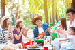 © Tom Wang - happy asian young group enjoying picnic party and camping