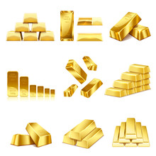 Set Of Gold Bars Icon. Financial Concept. Vector Illustration.