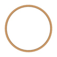 Round Rope Frame In Marine Style. Yellow Rope Woven Circle Border. Template Design For Invitation, Frame Photo, Text.