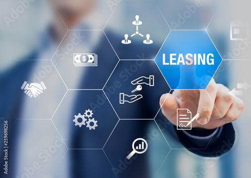 Fotografía Leasing business concept with icons about contract agreement between lessee and