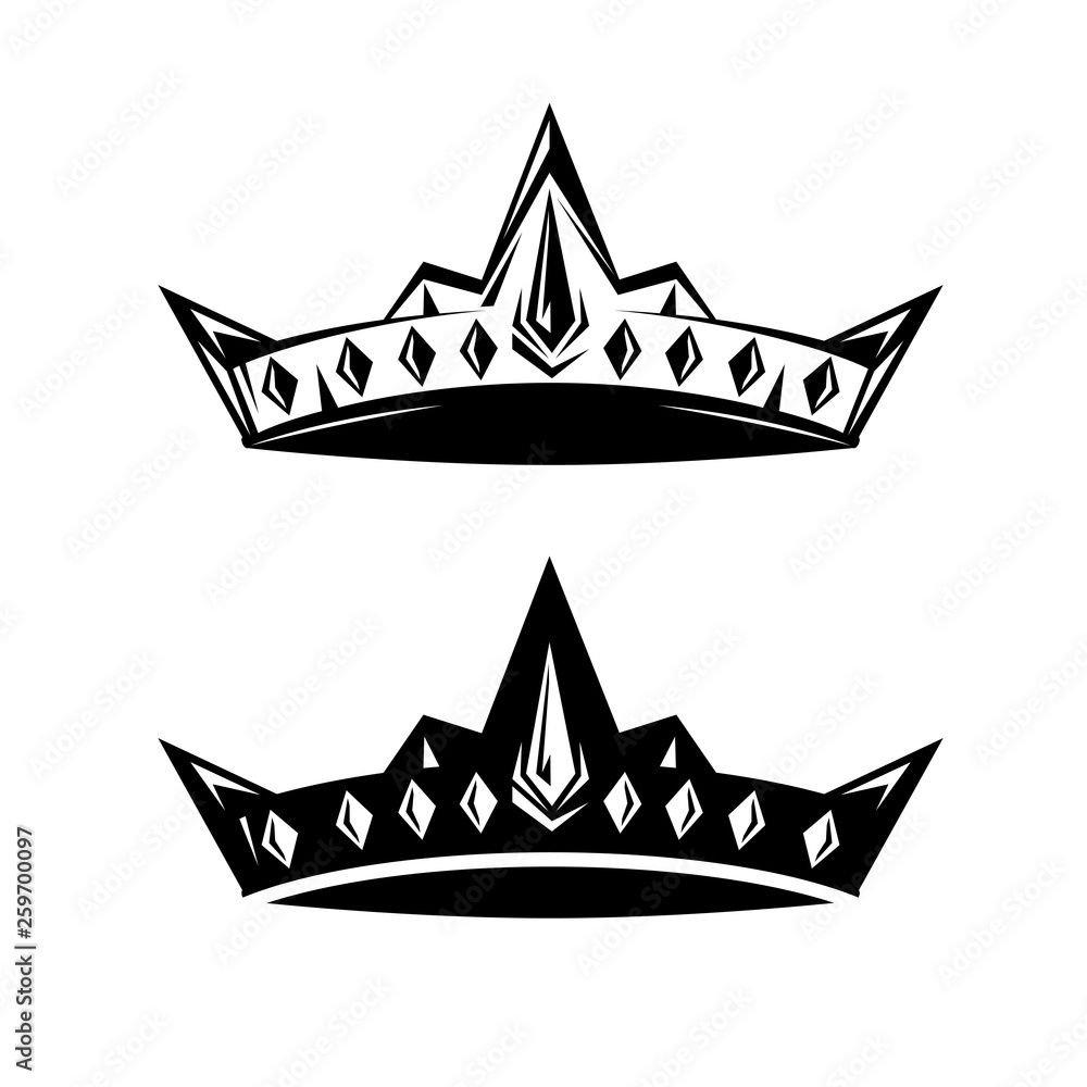 royal crown simple icon black and white vector design set Stock Vector ...