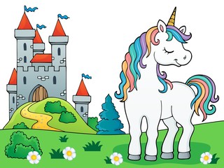 Wall Mural - Dreaming unicorn theme image 1