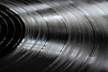 Surface Of An Old Vinyl Record. Macro Shot, Shallow Depth Of Field.