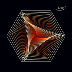 Wall Mural - abstract colorful hexagonal graphic element in red tones on black background. modern op art illustra