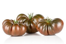 Group Of Three Whole Fresh Tomato Primora Isolated On White Background