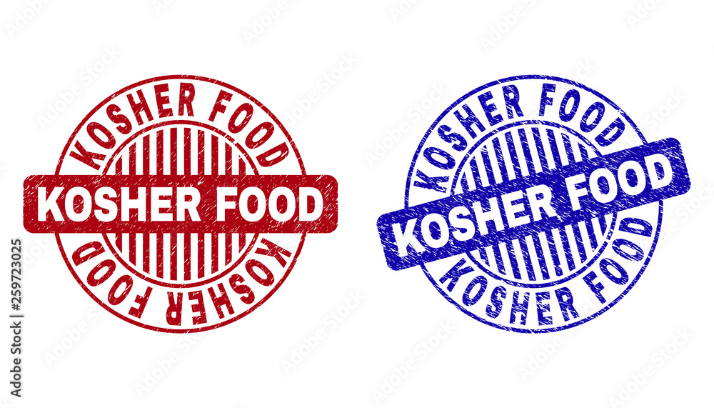 Grunge KOSHER FOOD round stamp seals isolated on a white background ...