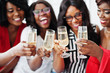 © AS Photo Family - Group of partying african girls clinking glasses with sparkling wine champagne.