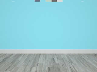 Wall Mural - empty room with blue wall and wooden floor