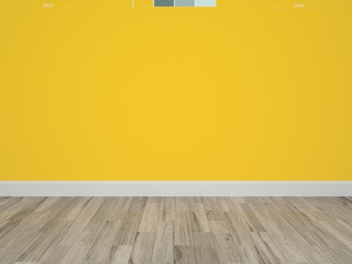 Wall Mural - empty interior with yellow wall and wooden floor