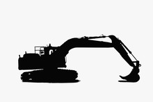 Excavator Loader With Silhouette   Isolated On A White Background