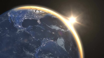 Wall Mural - Spectacular sunrise over Earth from space, Eastern Hemisphere, color correction friendly footage in 4K. More options in my portfolio. Some elements of this footage furnished by NASA images