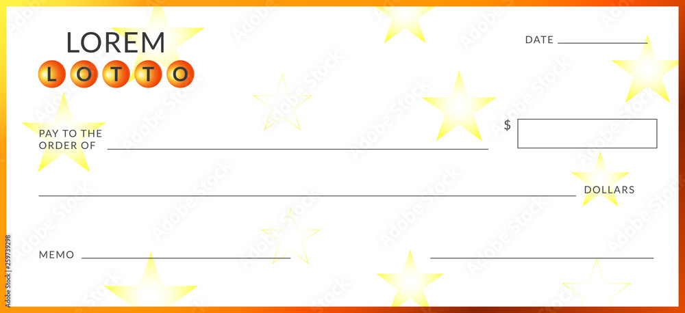Blank lottery ticket template. Empy lotto check.