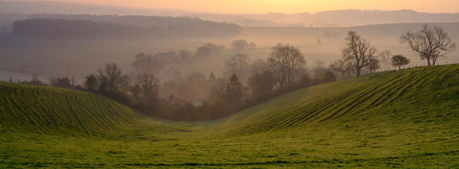 Wall Mural - Sunrise over Hambledon and the South Downs National Park, Hampshire, UK