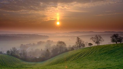 Sunrise over Hambledon and the South Downs National Park, Hampshire, UK