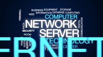 Wall Mural - Network server word cloud. Kinetic typography.